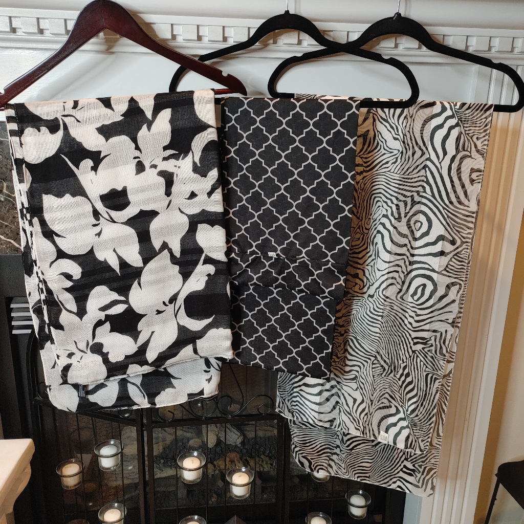 3 Scarfs, Black / White Bundle
